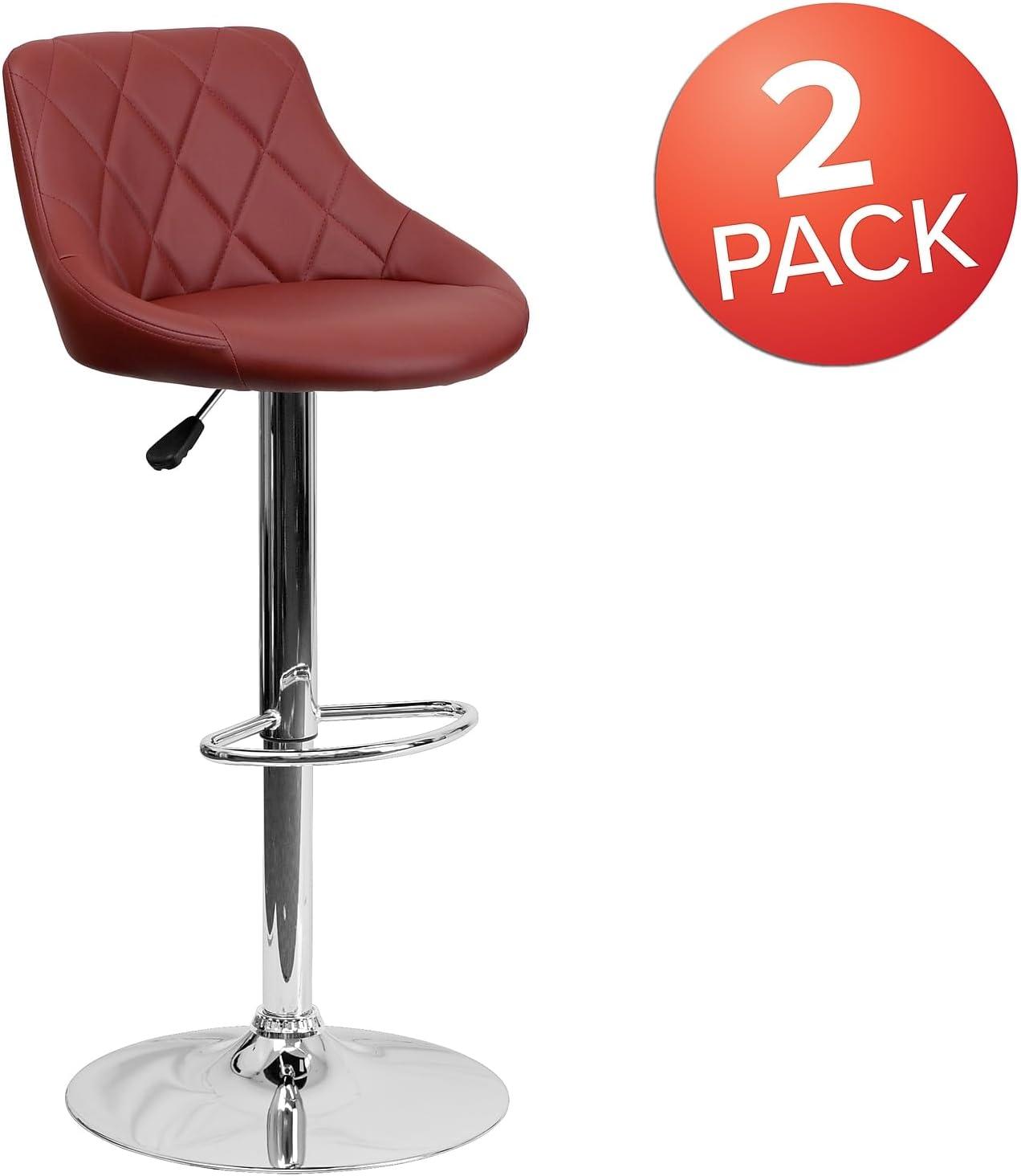 image:imageFlash Furniture Contemporary Brown Vinyl Bucket Seat Adjustable Height Barstool with Diamond Pattern Back and Chrome BaseBurgundy