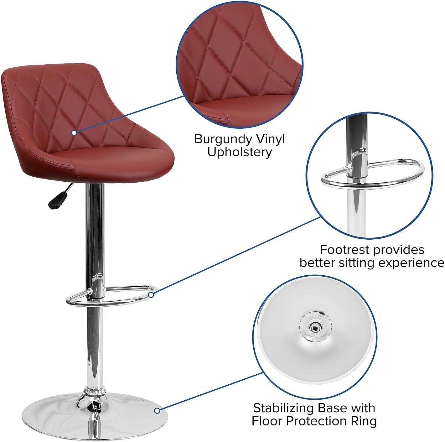 image:imageFlash Furniture Contemporary Brown Vinyl Bucket Seat Adjustable Height Barstool with Diamond Pattern Back and Chrome BaseBurgundy