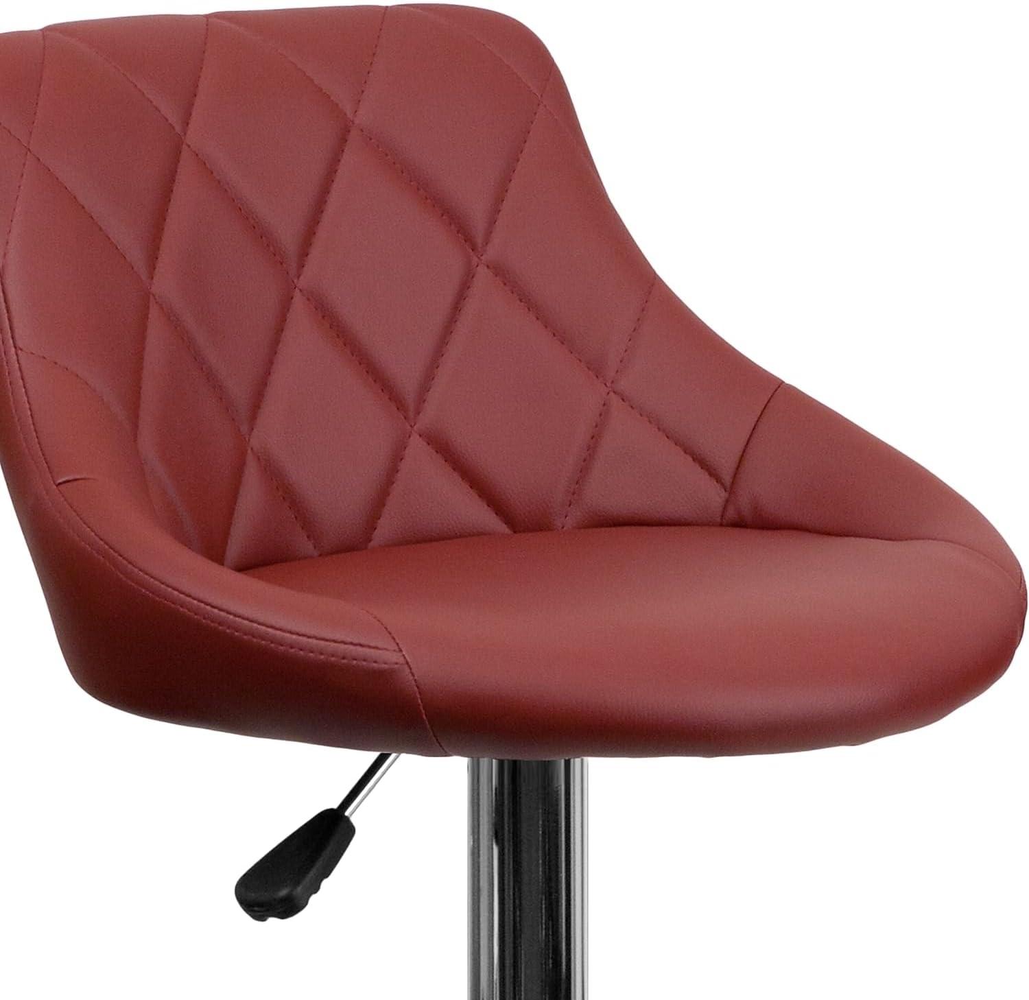 image:imageFlash Furniture Contemporary Brown Vinyl Bucket Seat Adjustable Height Barstool with Diamond Pattern Back and Chrome BaseBurgundy