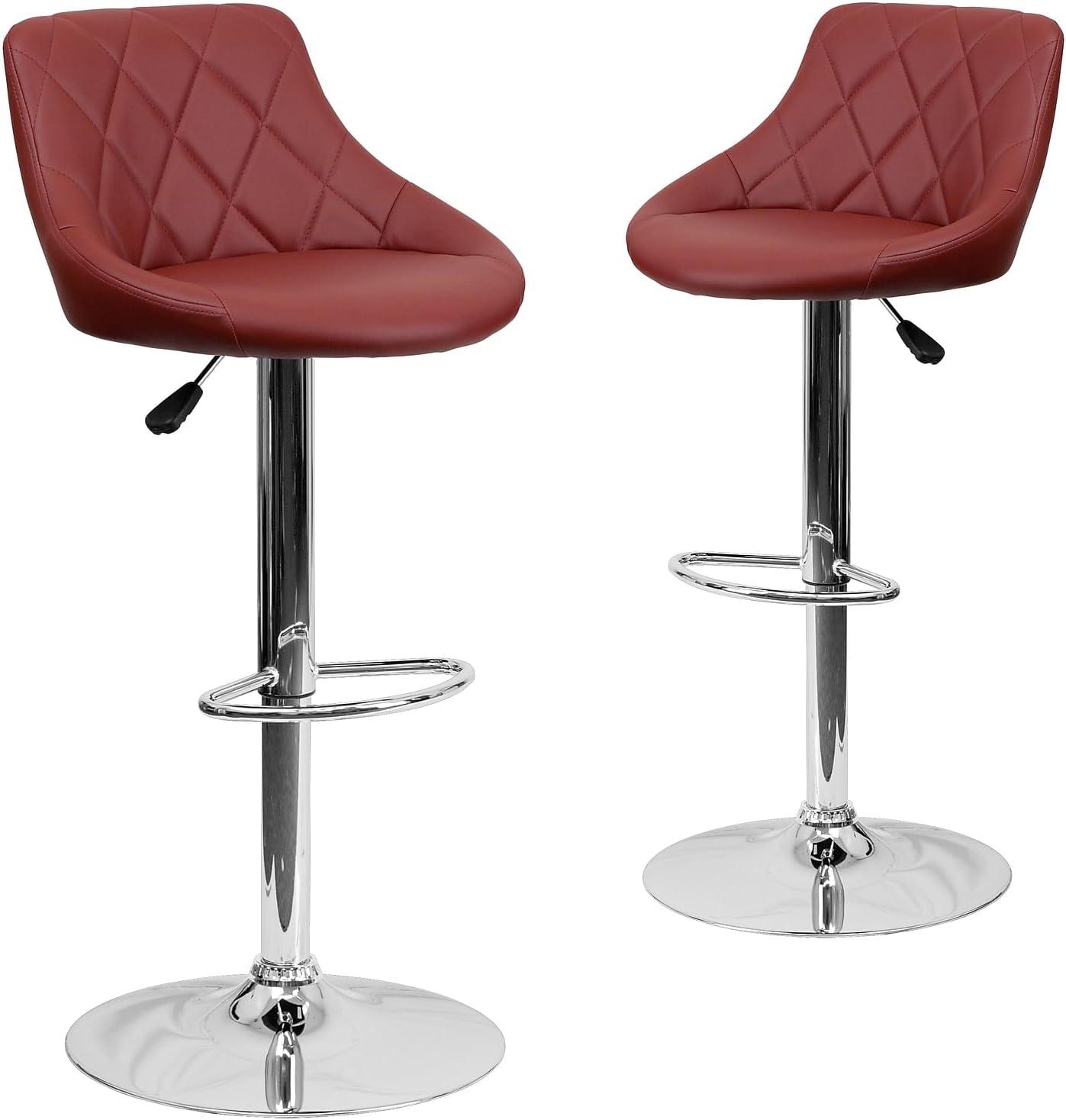 image:imageFlash Furniture Contemporary Brown Vinyl Bucket Seat Adjustable Height Barstool with Diamond Pattern Back and Chrome BaseBurgundy