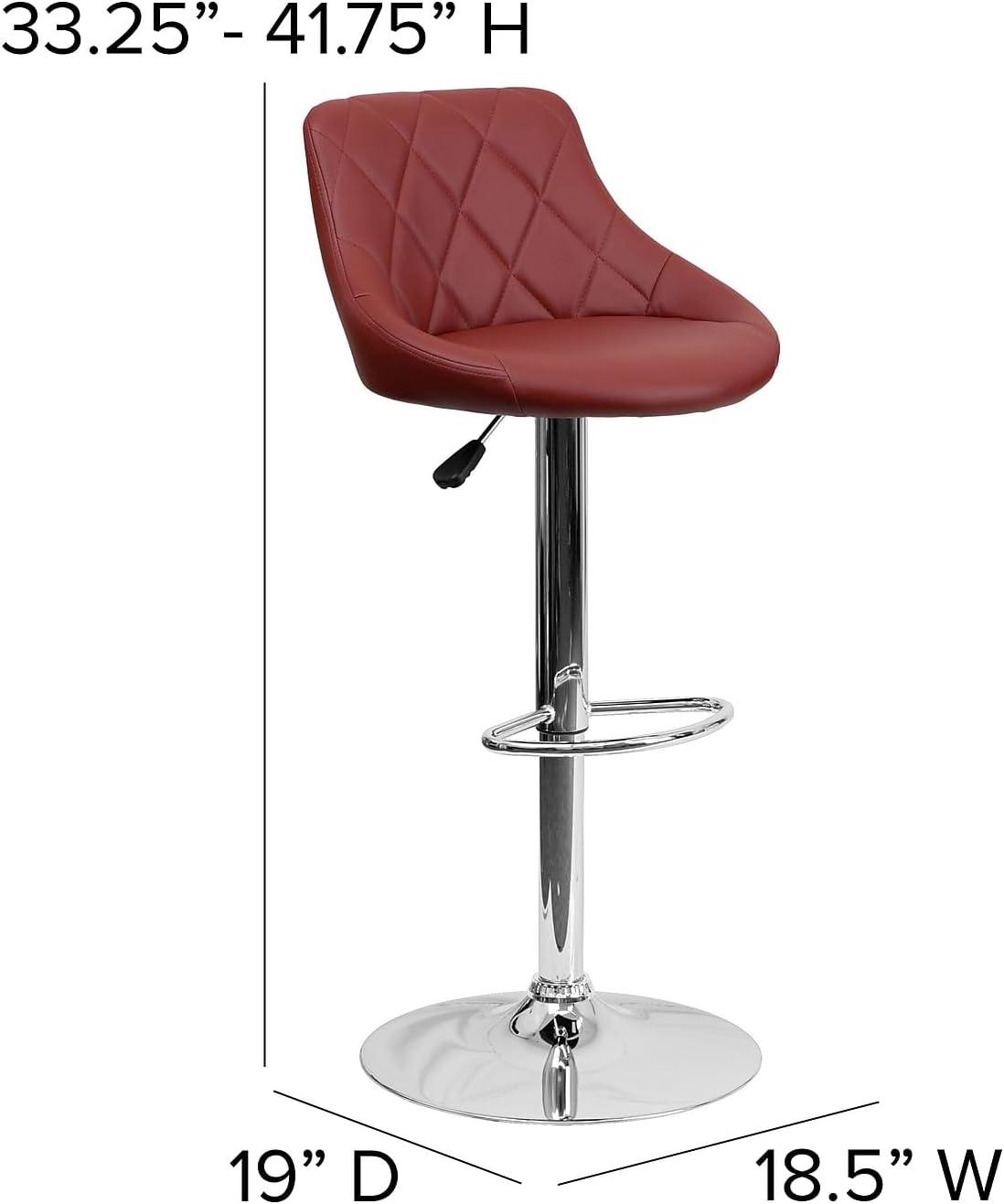 image:imageFlash Furniture Contemporary Brown Vinyl Bucket Seat Adjustable Height Barstool with Diamond Pattern Back and Chrome BaseBurgundy