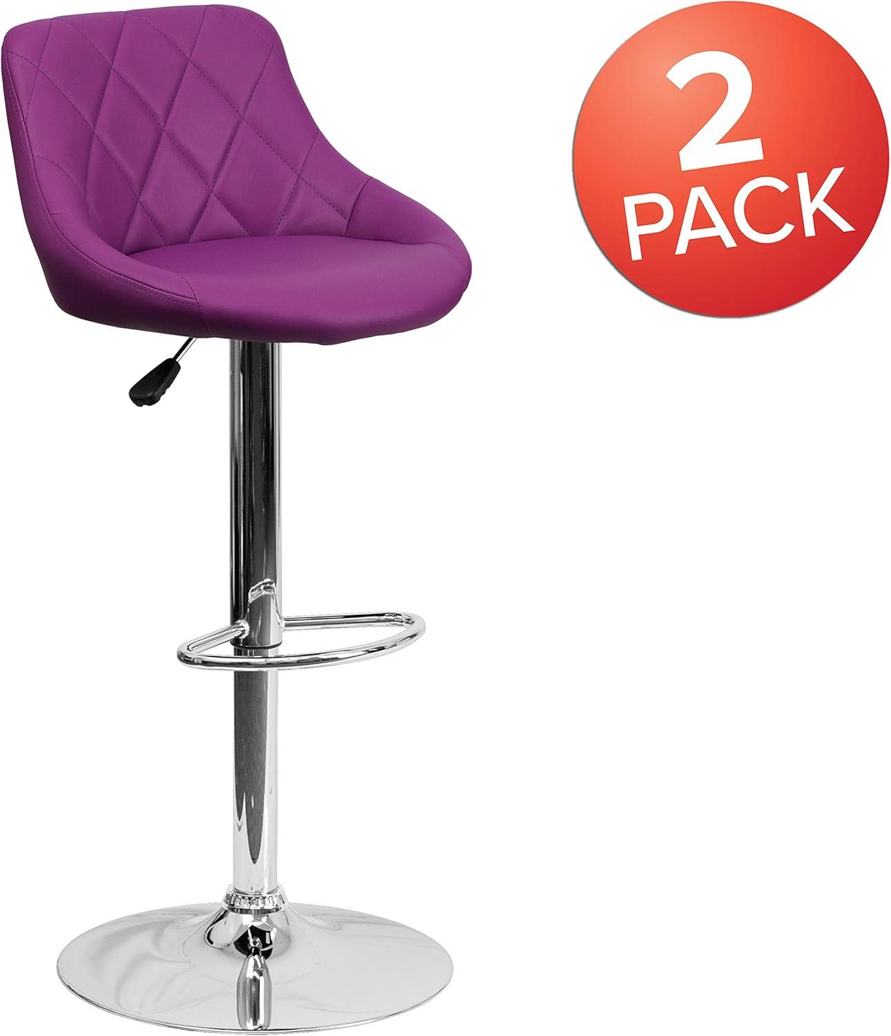 image:imageFlash Furniture Contemporary Brown Vinyl Bucket Seat Adjustable Height Barstool with Diamond Pattern Back and Chrome BasePurple