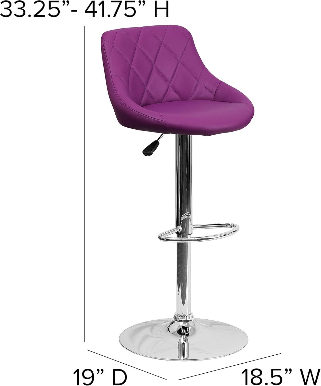 image:imageFlash Furniture Contemporary Brown Vinyl Bucket Seat Adjustable Height Barstool with Diamond Pattern Back and Chrome BasePurple