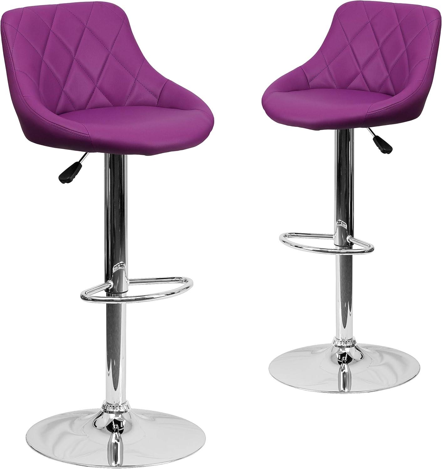 image:imageFlash Furniture Contemporary Brown Vinyl Bucket Seat Adjustable Height Barstool with Diamond Pattern Back and Chrome BasePurple