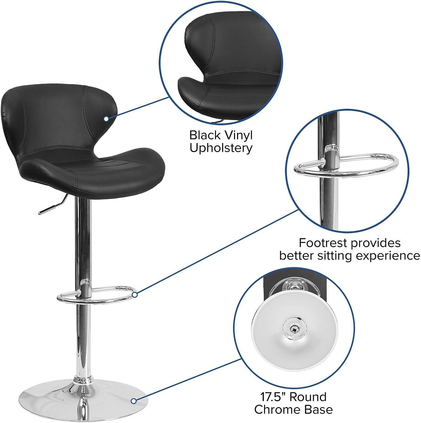 image:imageFlash Furniture Contemporary Charcoal Fabric Adjustable Height Barstool with Curved Back and Chrome BaseBlack Vinyl