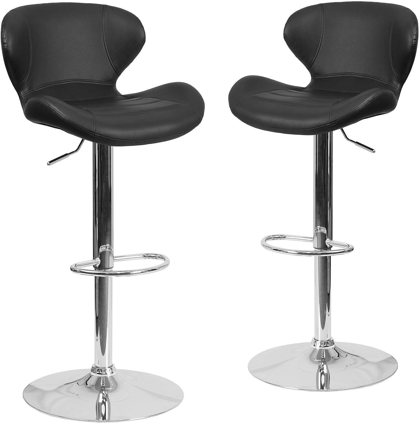 image:imageFlash Furniture Contemporary Charcoal Fabric Adjustable Height Barstool with Curved Back and Chrome BaseBlack Vinyl