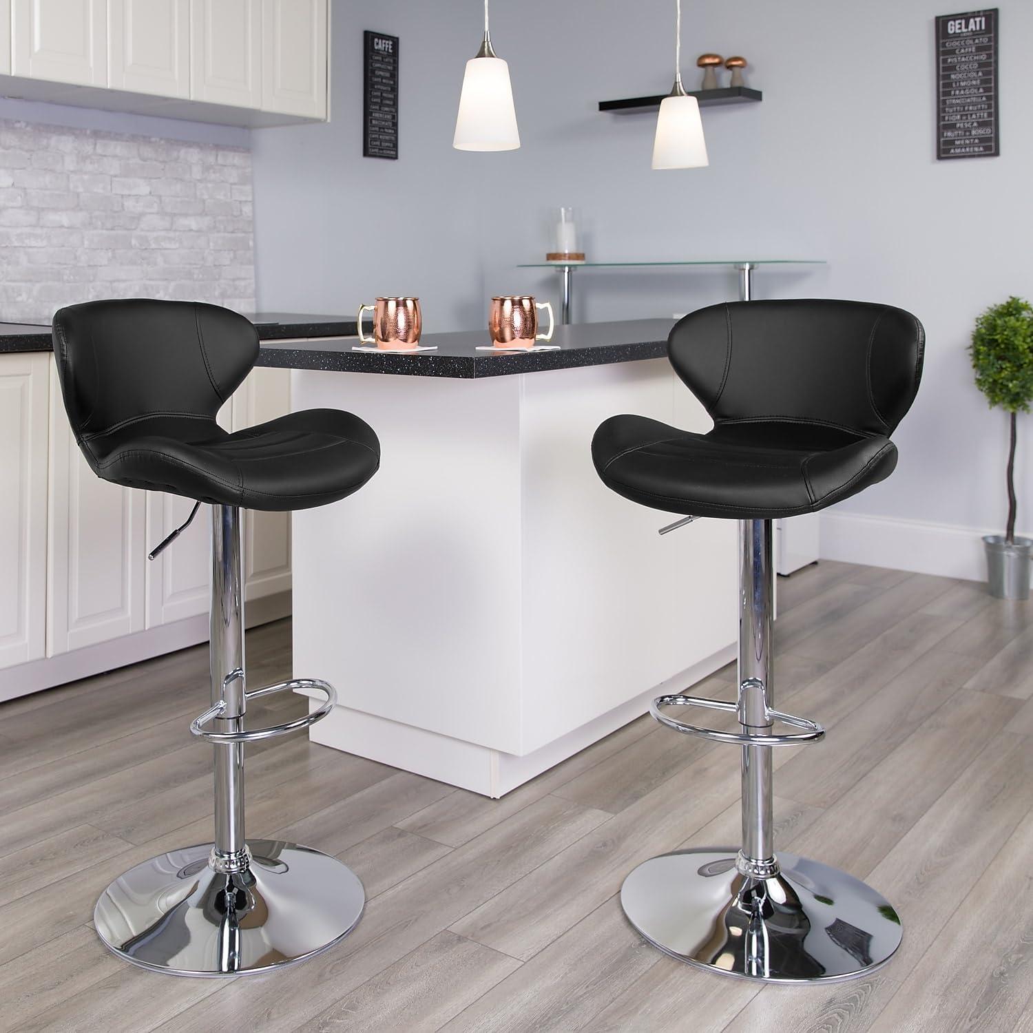 image:imageFlash Furniture Contemporary Charcoal Fabric Adjustable Height Barstool with Curved Back and Chrome BaseBlack Vinyl