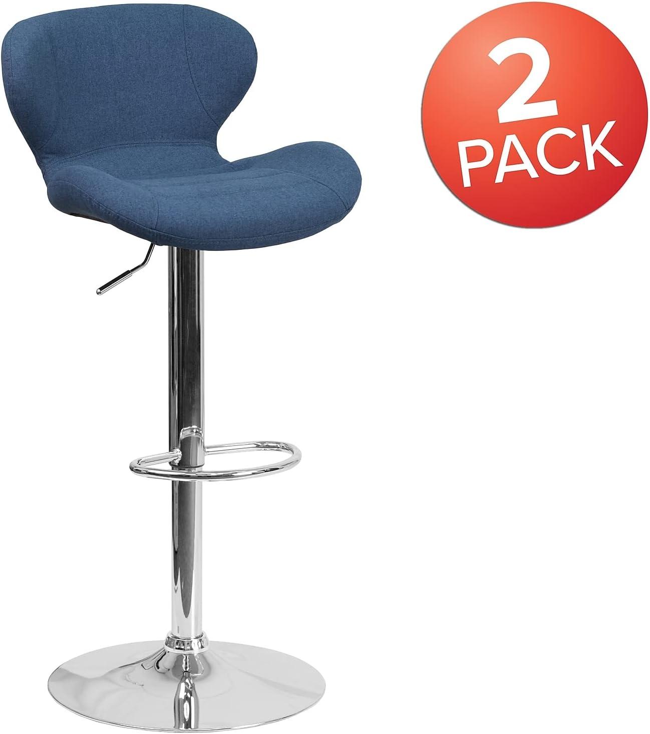 image:imageFlash Furniture Contemporary Charcoal Fabric Adjustable Height Barstool with Curved Back and Chrome BaseBlue Fabric