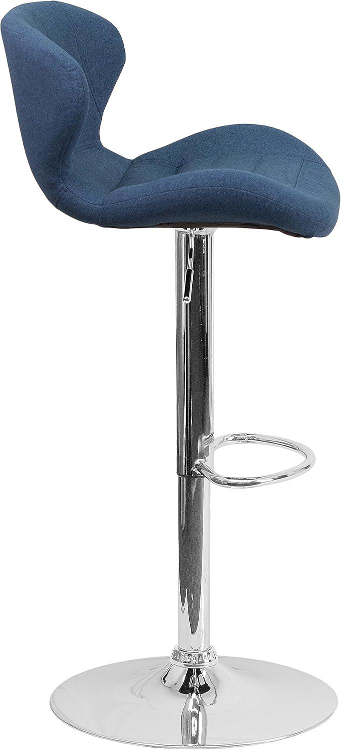 image:imageFlash Furniture Contemporary Charcoal Fabric Adjustable Height Barstool with Curved Back and Chrome BaseBlue Fabric