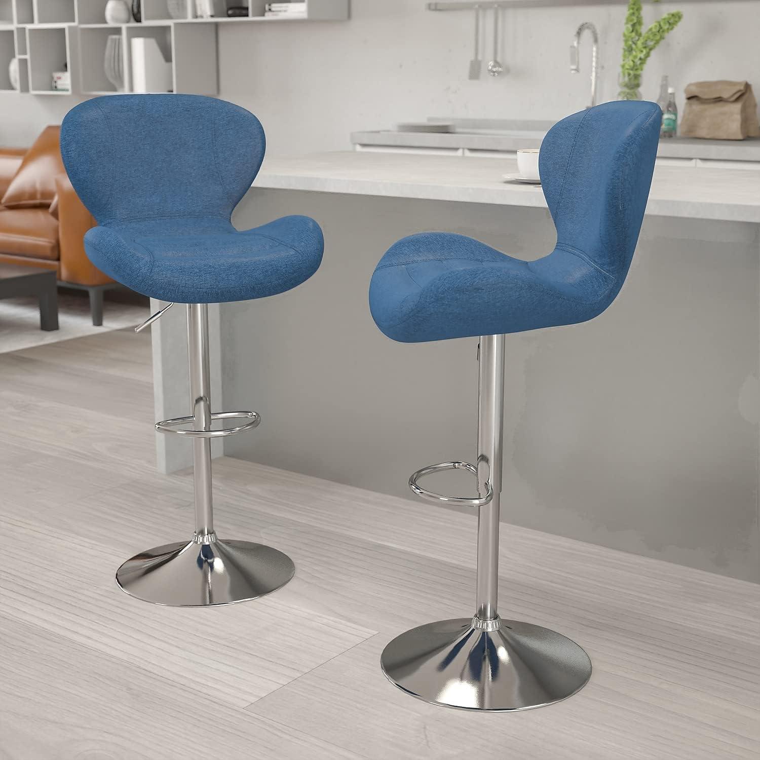 image:imageFlash Furniture Contemporary Charcoal Fabric Adjustable Height Barstool with Curved Back and Chrome BaseBlue Fabric