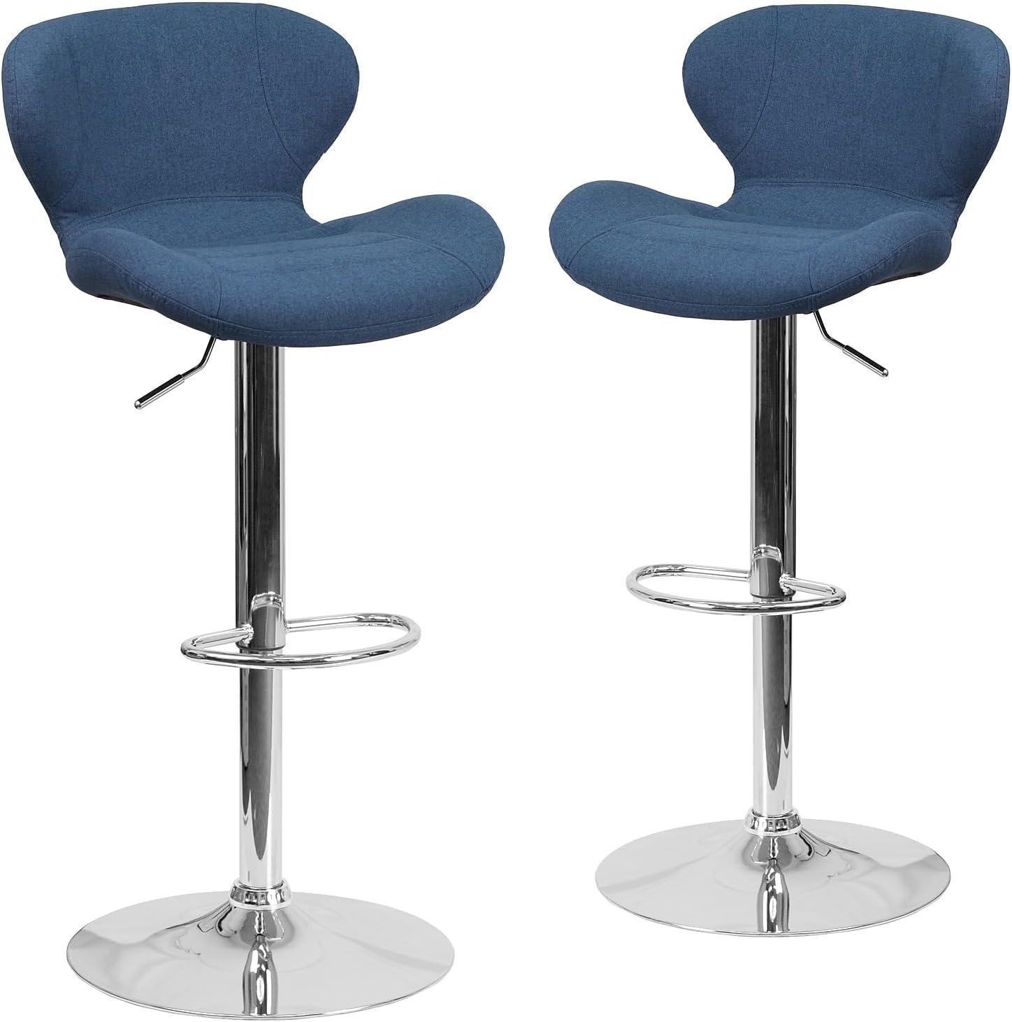 image:imageFlash Furniture Contemporary Charcoal Fabric Adjustable Height Barstool with Curved Back and Chrome BaseBlue Fabric