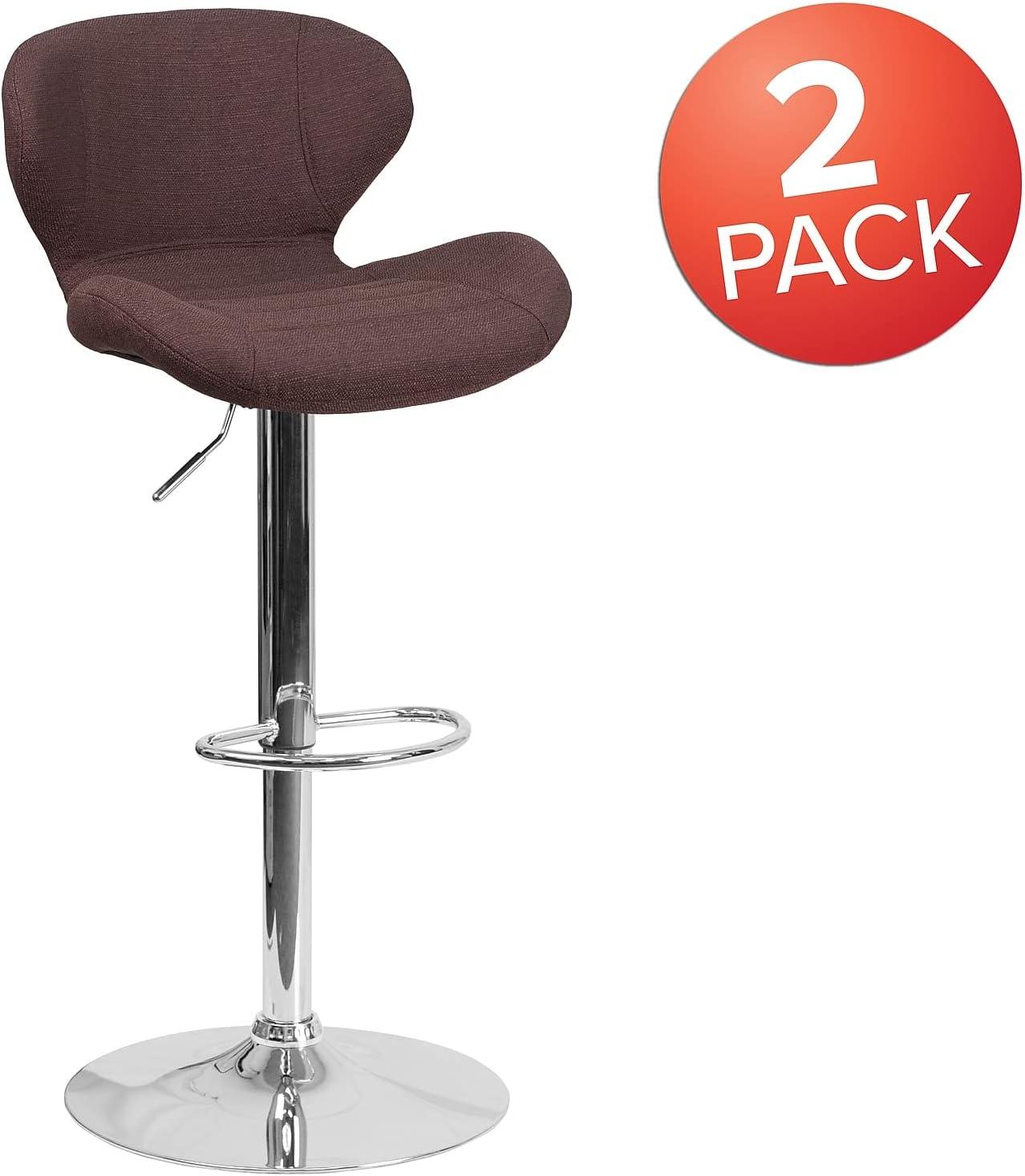 image:imageFlash Furniture Contemporary Charcoal Fabric Adjustable Height Barstool with Curved Back and Chrome BaseBrown Fabric