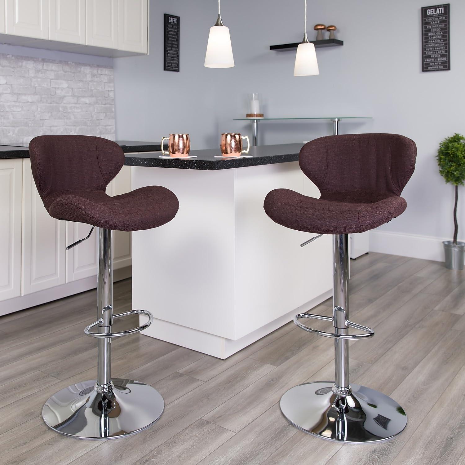 image:imageFlash Furniture Contemporary Charcoal Fabric Adjustable Height Barstool with Curved Back and Chrome BaseBrown Fabric