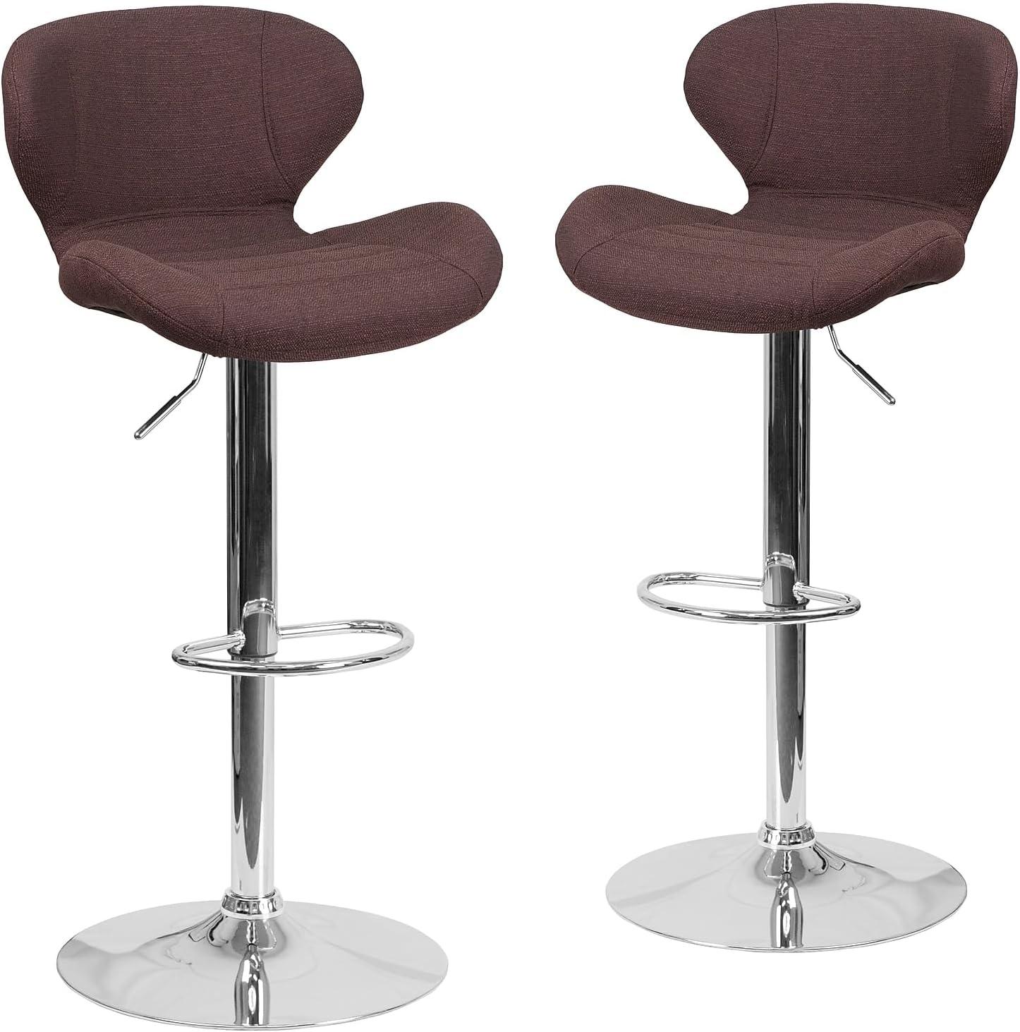 image:imageFlash Furniture Contemporary Charcoal Fabric Adjustable Height Barstool with Curved Back and Chrome BaseBrown Fabric