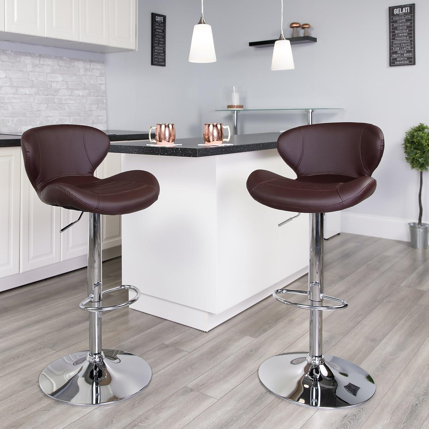 image:imageFlash Furniture Contemporary Charcoal Fabric Adjustable Height Barstool with Curved Back and Chrome BaseBrown Vinyl