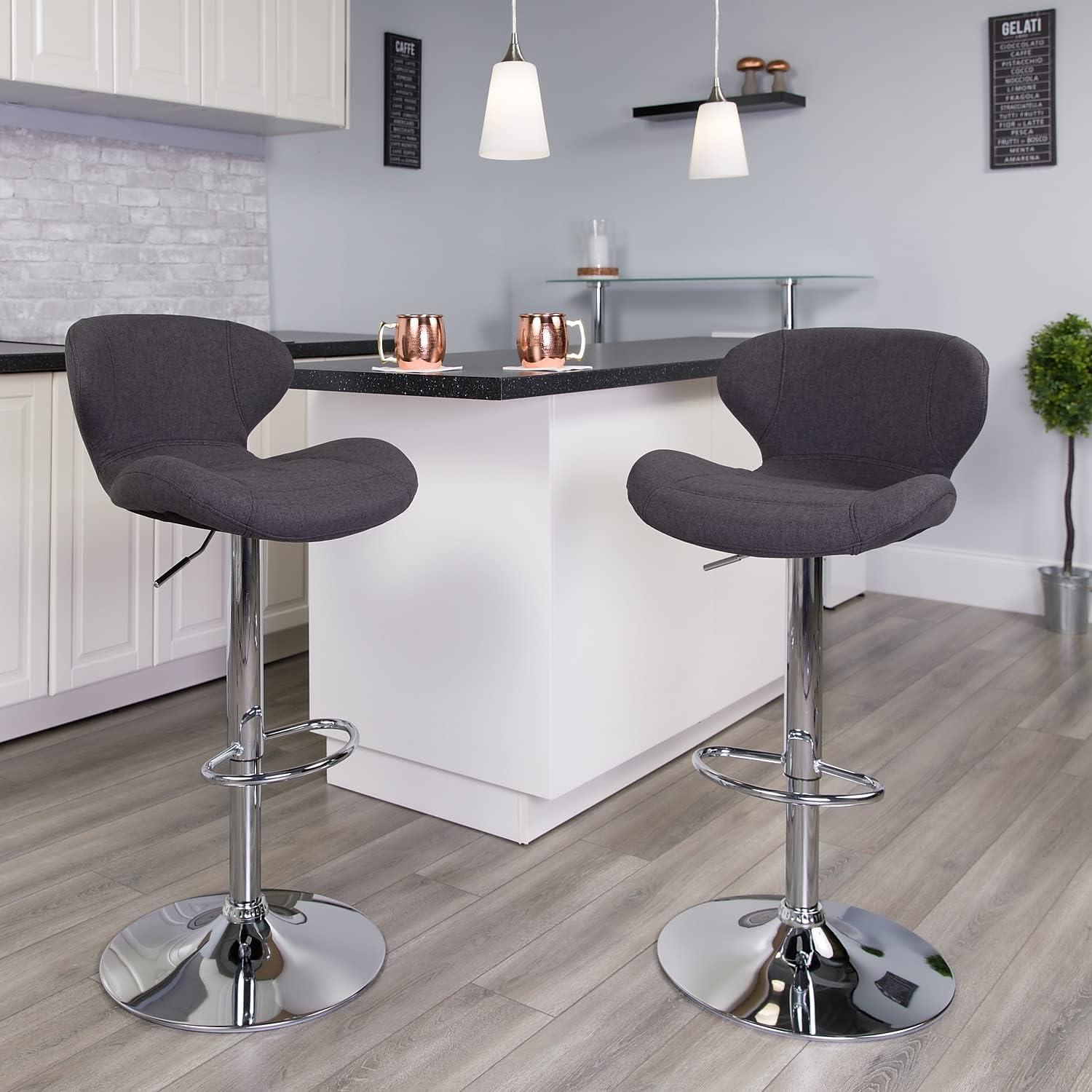 image:imageFlash Furniture Contemporary Charcoal Fabric Adjustable Height Barstool with Curved Back and Chrome BaseCharcoal Fabric