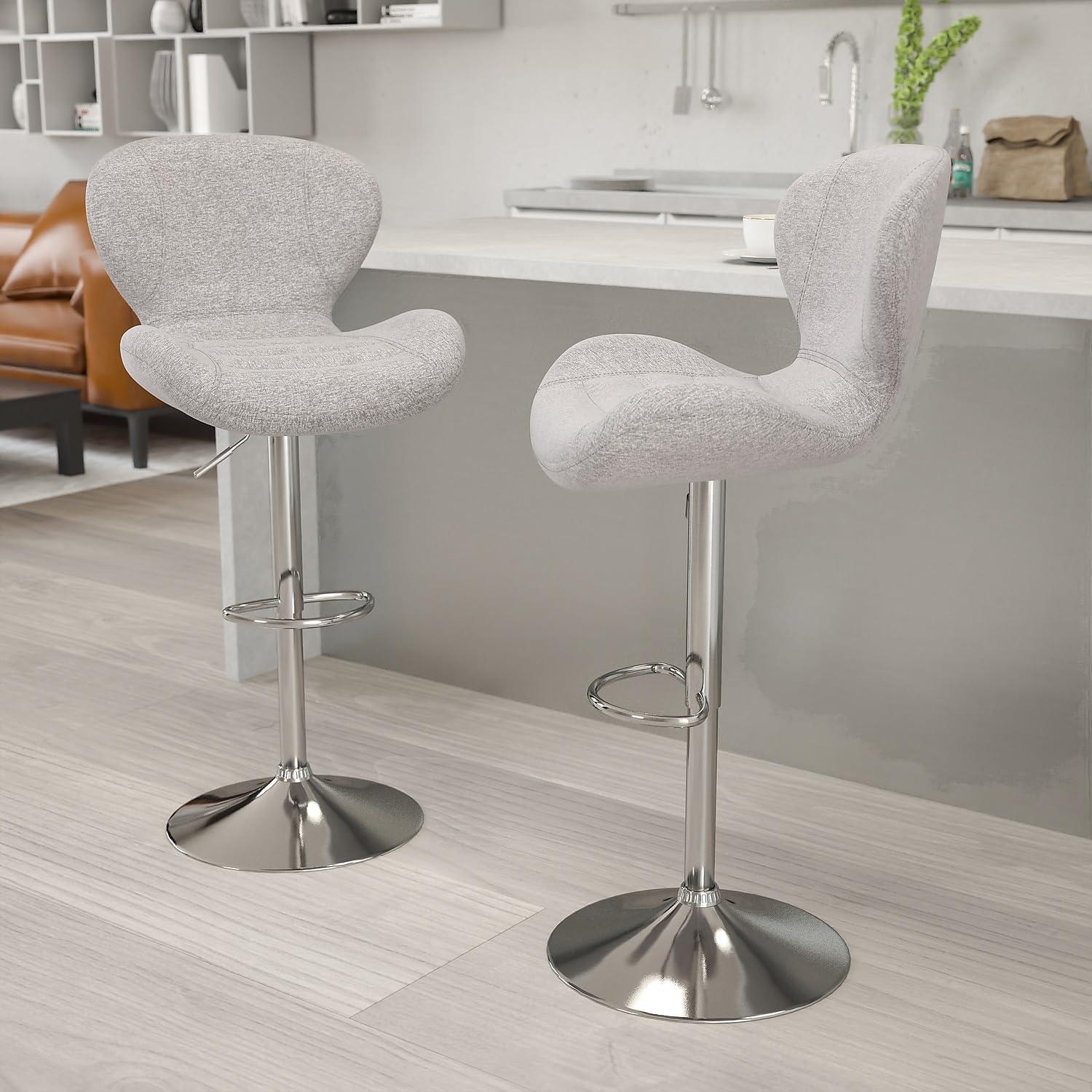 image:imageFlash Furniture Contemporary Charcoal Fabric Adjustable Height Barstool with Curved Back and Chrome BaseGray Fabric
