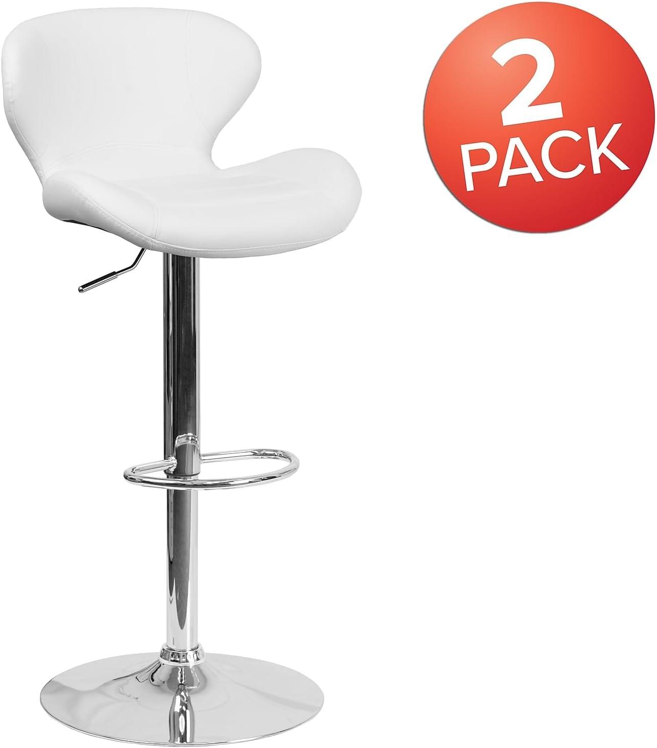 image:imageFlash Furniture Contemporary Charcoal Fabric Adjustable Height Barstool with Curved Back and Chrome BaseWhite Vinyl