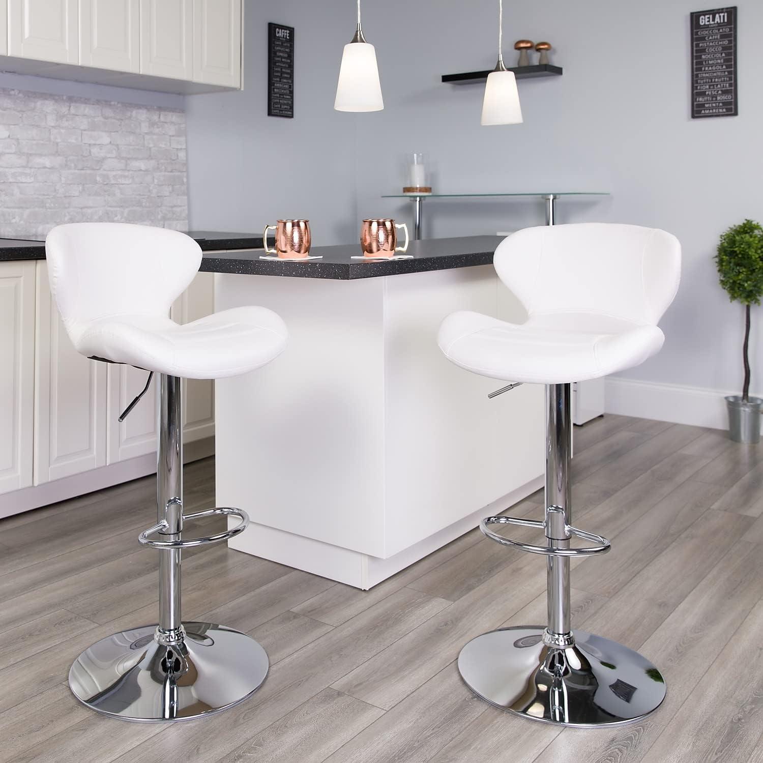 image:imageFlash Furniture Contemporary Charcoal Fabric Adjustable Height Barstool with Curved Back and Chrome BaseWhite Vinyl