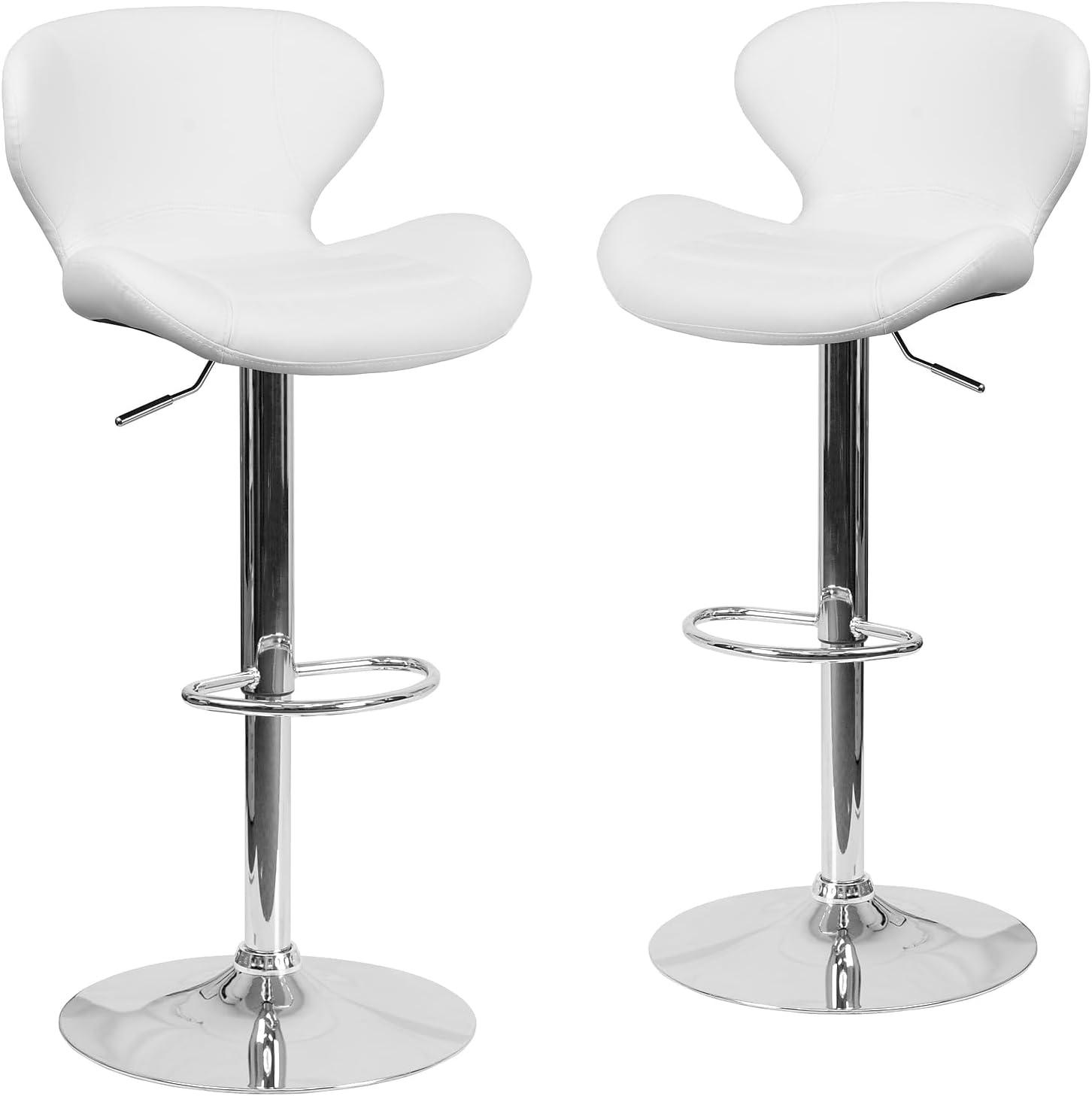 image:imageFlash Furniture Contemporary Charcoal Fabric Adjustable Height Barstool with Curved Back and Chrome BaseWhite Vinyl