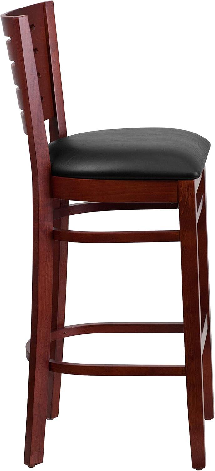 image:imageFlash Furniture Darby Series Slat Back Walnut Wood Restaurant Barstool Black Vinyl SeatBlack Vinyl SeatMahogany Wood Frame