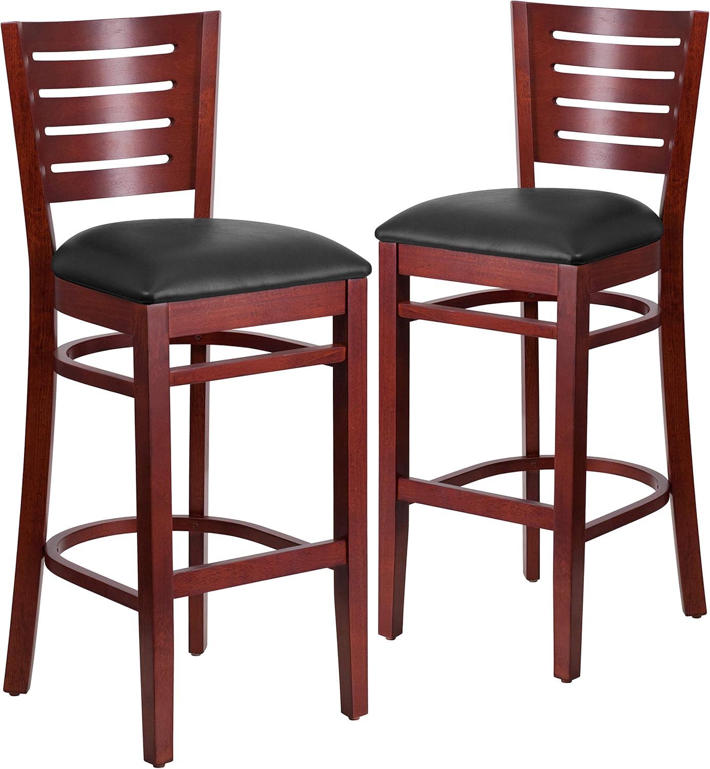 image:imageFlash Furniture Darby Series Slat Back Walnut Wood Restaurant Barstool Black Vinyl SeatBlack Vinyl SeatMahogany Wood Frame