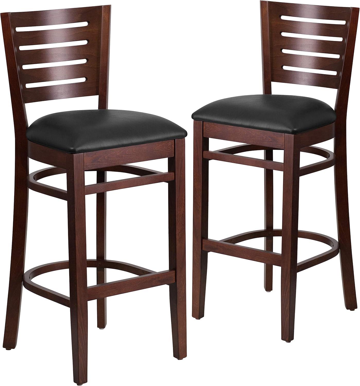 image:imageFlash Furniture Darby Series Slat Back Walnut Wood Restaurant Barstool Black Vinyl SeatBlack Vinyl SeatWalnut Wood Frame