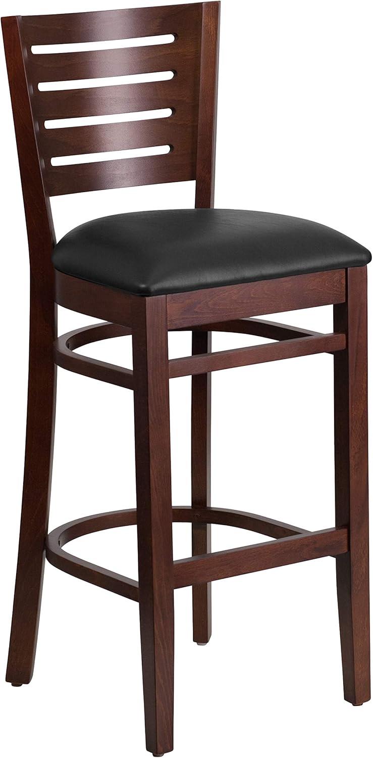 image:imageFlash Furniture Darby Series Slat Back Walnut Wood Restaurant Barstool Black Vinyl SeatBlack Vinyl SeatWalnut Wood Frame
