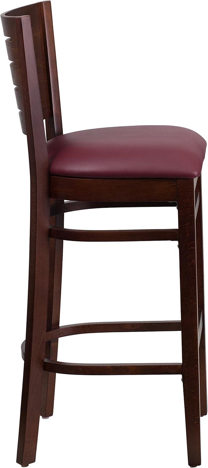 image:imageFlash Furniture Darby Series Slat Back Walnut Wood Restaurant Barstool Black Vinyl SeatBurgundy Vinyl SeatWalnut Wood Frame