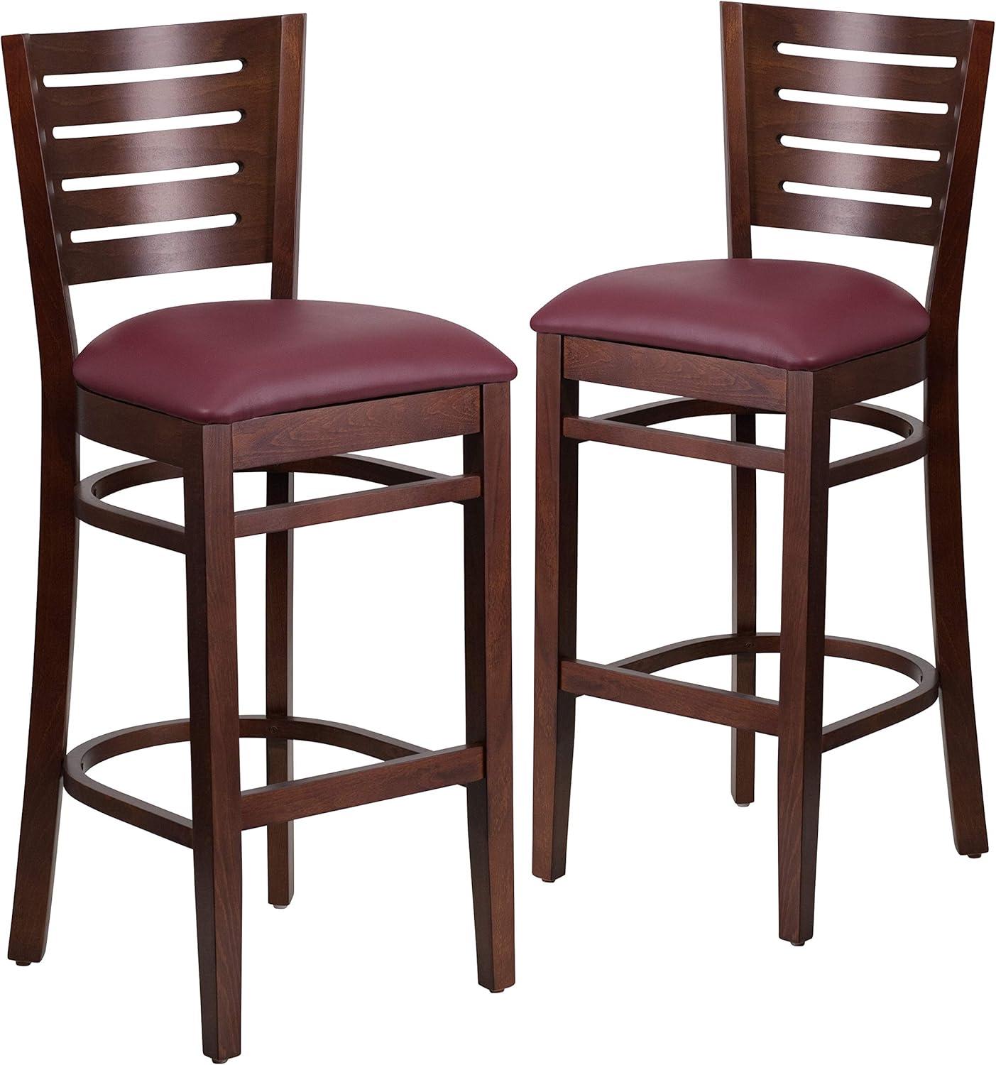 image:imageFlash Furniture Darby Series Slat Back Walnut Wood Restaurant Barstool Black Vinyl SeatBurgundy Vinyl SeatWalnut Wood Frame
