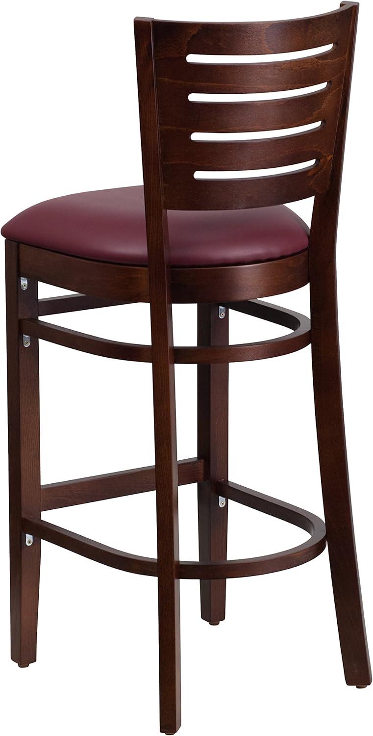image:imageFlash Furniture Darby Series Slat Back Walnut Wood Restaurant Barstool Black Vinyl SeatBurgundy Vinyl SeatWalnut Wood Frame