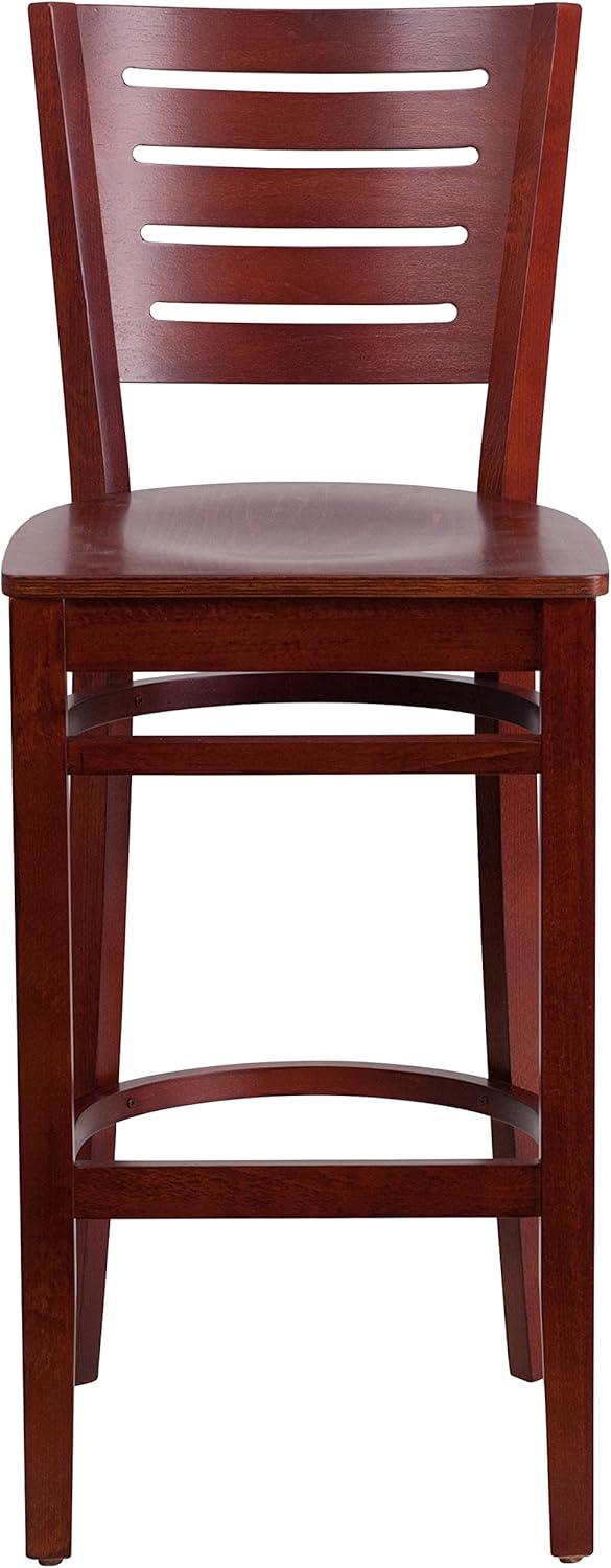 image:imageFlash Furniture Darby Series Slat Back Walnut Wood Restaurant Barstool Black Vinyl SeatMahogany Wood SeatMahogany Wood Frame