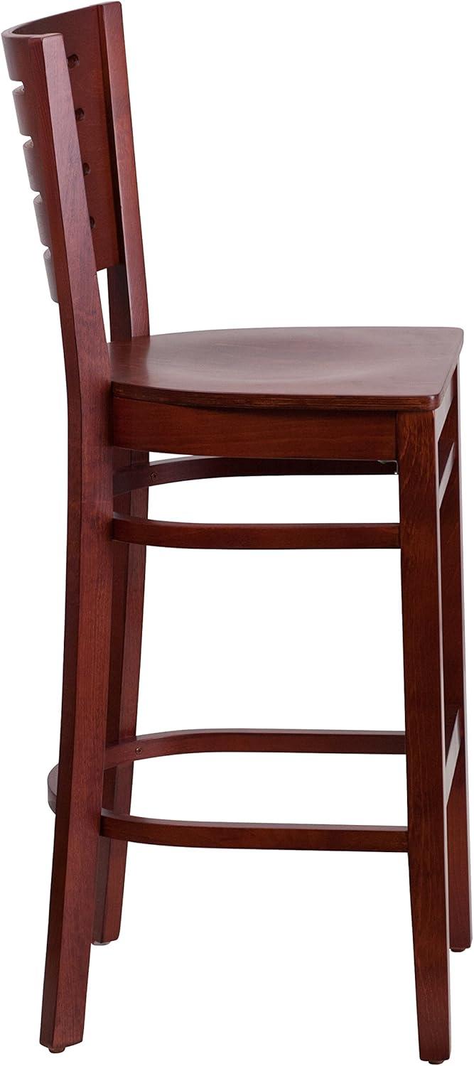 image:imageFlash Furniture Darby Series Slat Back Walnut Wood Restaurant Barstool Black Vinyl SeatMahogany Wood SeatMahogany Wood Frame