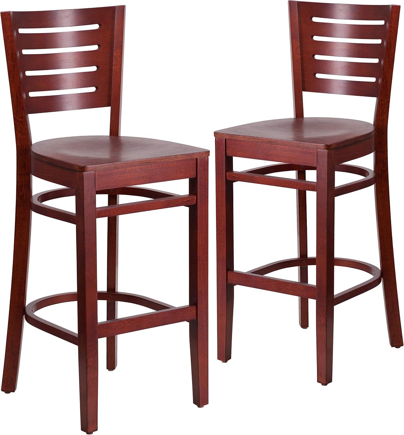 image:imageFlash Furniture Darby Series Slat Back Walnut Wood Restaurant Barstool Black Vinyl SeatMahogany Wood SeatMahogany Wood Frame