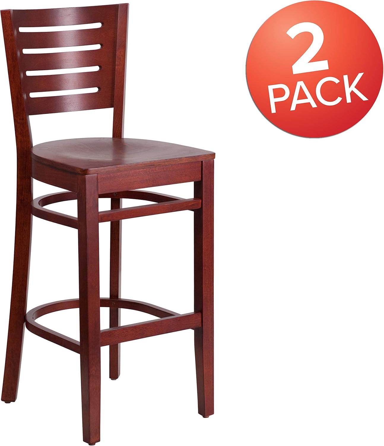 image:imageFlash Furniture Darby Series Slat Back Walnut Wood Restaurant Barstool Black Vinyl SeatMahogany Wood SeatMahogany Wood Frame