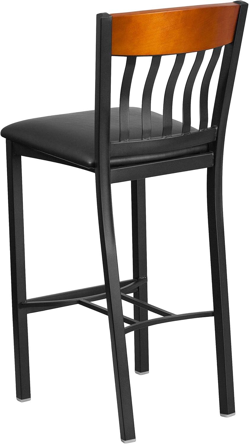 image:imageFlash Furniture Eclipse Series Vertical Back Black Metal and Cherry Wood Restaurant Barstool with Black Vinyl SeatCherry