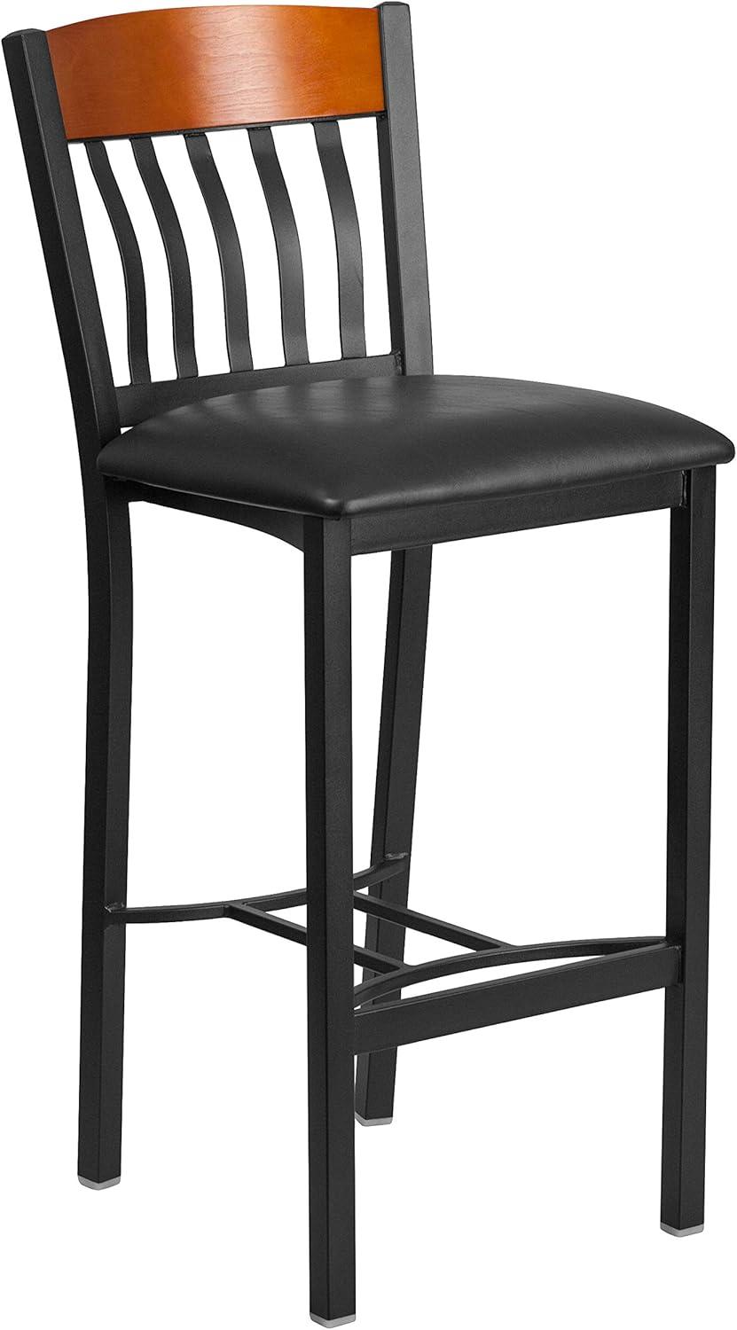 image:imageFlash Furniture Eclipse Series Vertical Back Black Metal and Cherry Wood Restaurant Barstool with Black Vinyl SeatCherry