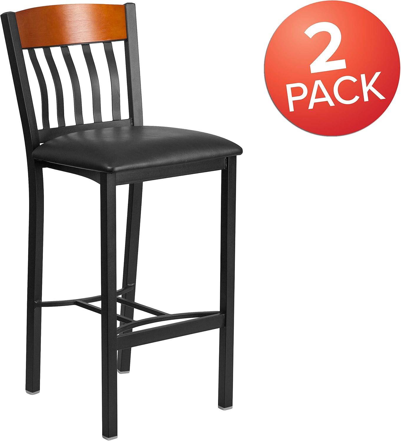 image:imageFlash Furniture Eclipse Series Vertical Back Black Metal and Cherry Wood Restaurant Barstool with Black Vinyl SeatCherry