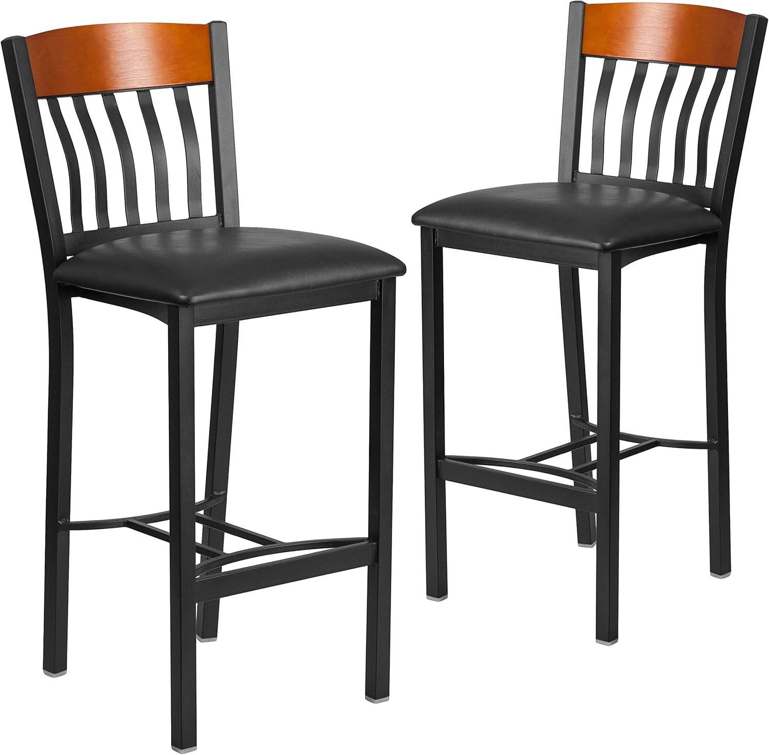 image:imageFlash Furniture Eclipse Series Vertical Back Black Metal and Cherry Wood Restaurant Barstool with Black Vinyl SeatCherry