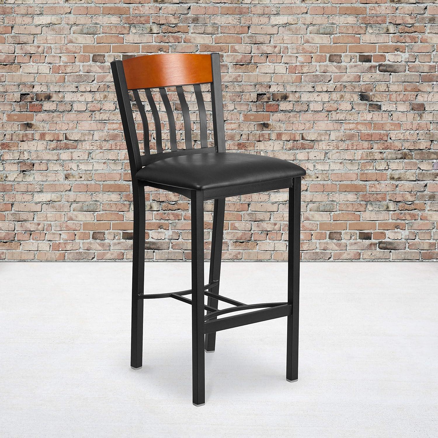 image:imageFlash Furniture Eclipse Series Vertical Back Black Metal and Cherry Wood Restaurant Barstool with Black Vinyl SeatCherry