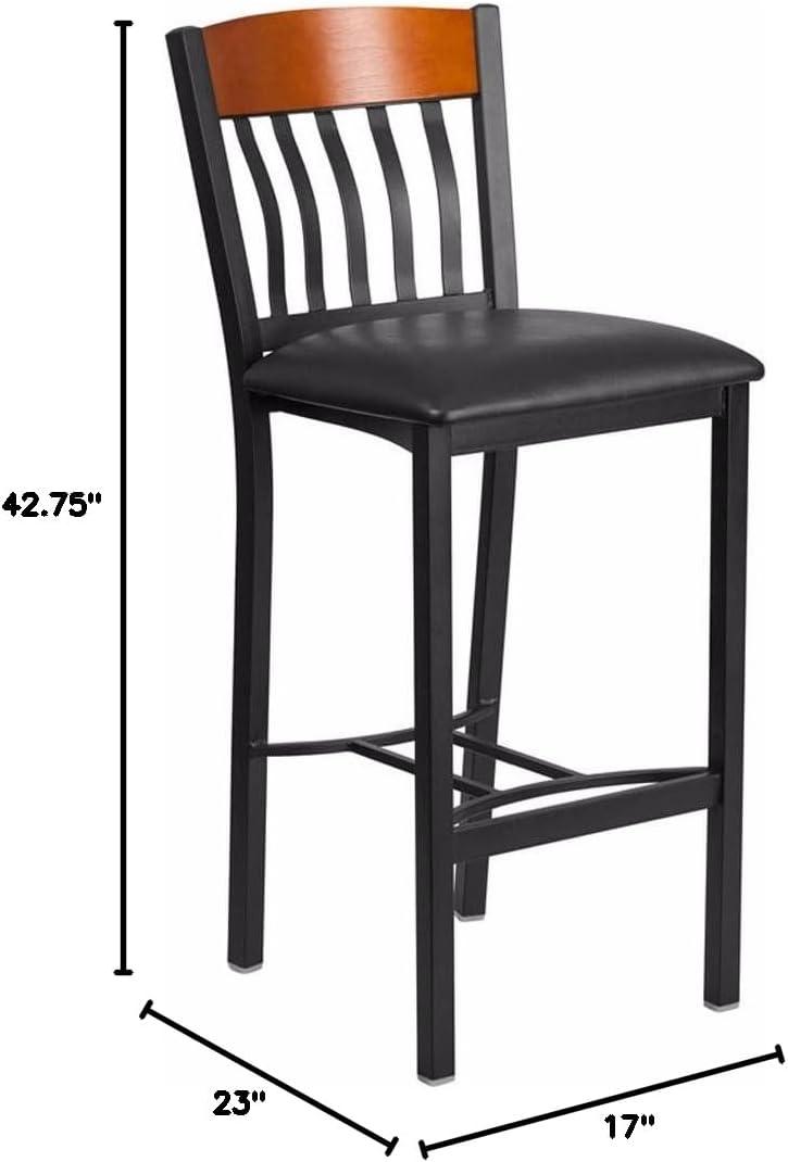 image:imageFlash Furniture Eclipse Series Vertical Back Black Metal and Cherry Wood Restaurant Barstool with Black Vinyl SeatCherry