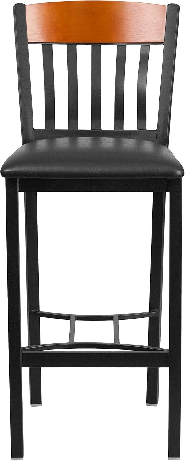 image:imageFlash Furniture Eclipse Series Vertical Back Black Metal and Cherry Wood Restaurant Barstool with Black Vinyl SeatCherry