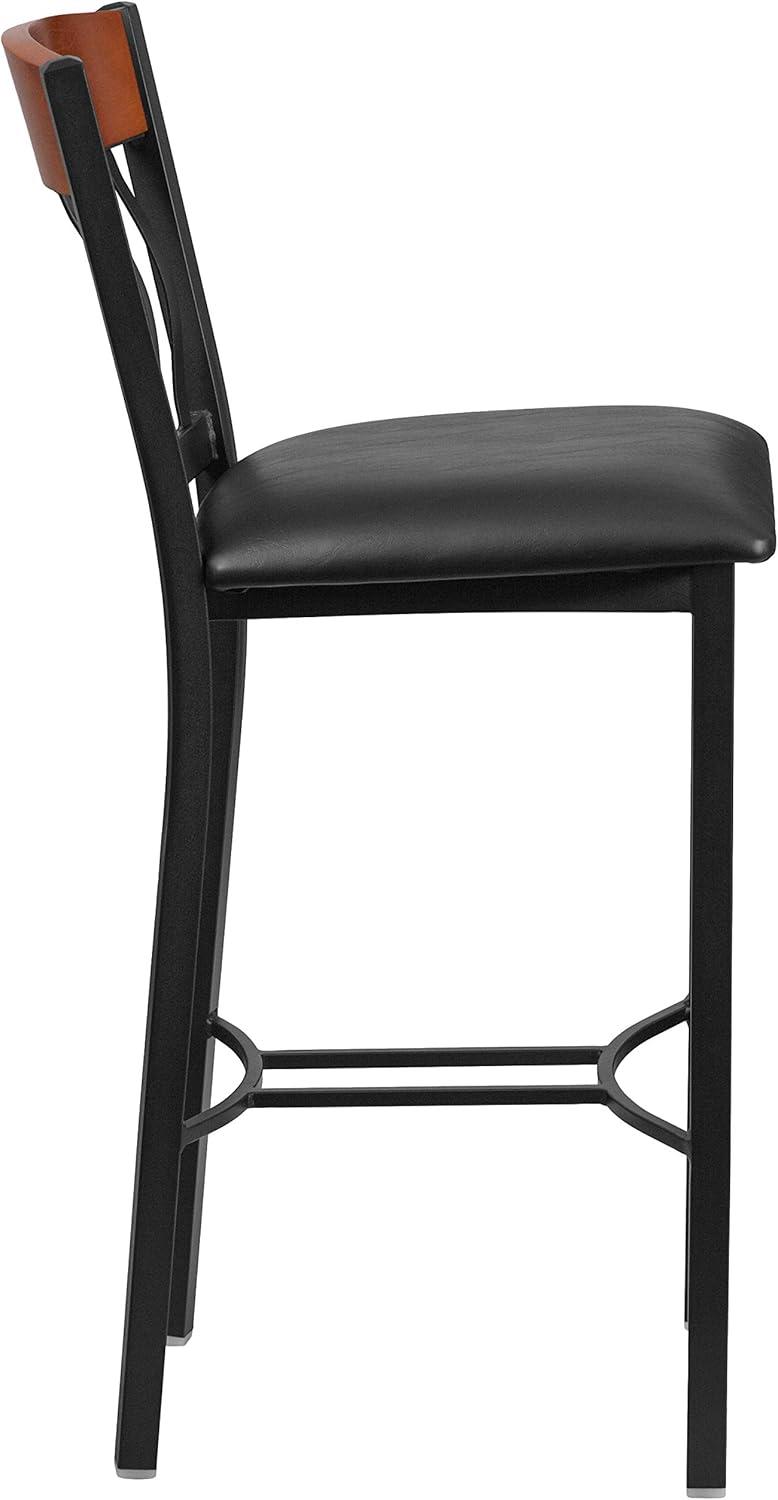 image:imageFlash Furniture Eclipse Series Vertical Back Black Metal and Cherry Wood Restaurant Barstool with Black Vinyl SeatCherry