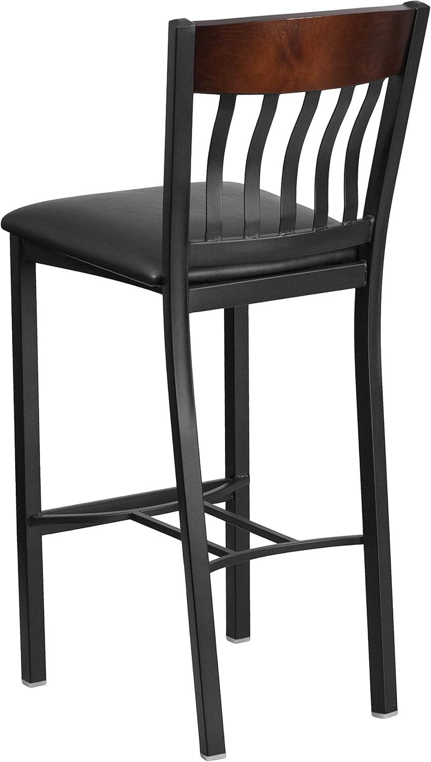 image:imageFlash Furniture Eclipse Series Vertical Back Black Metal and Cherry Wood Restaurant Barstool with Black Vinyl SeatWalnut