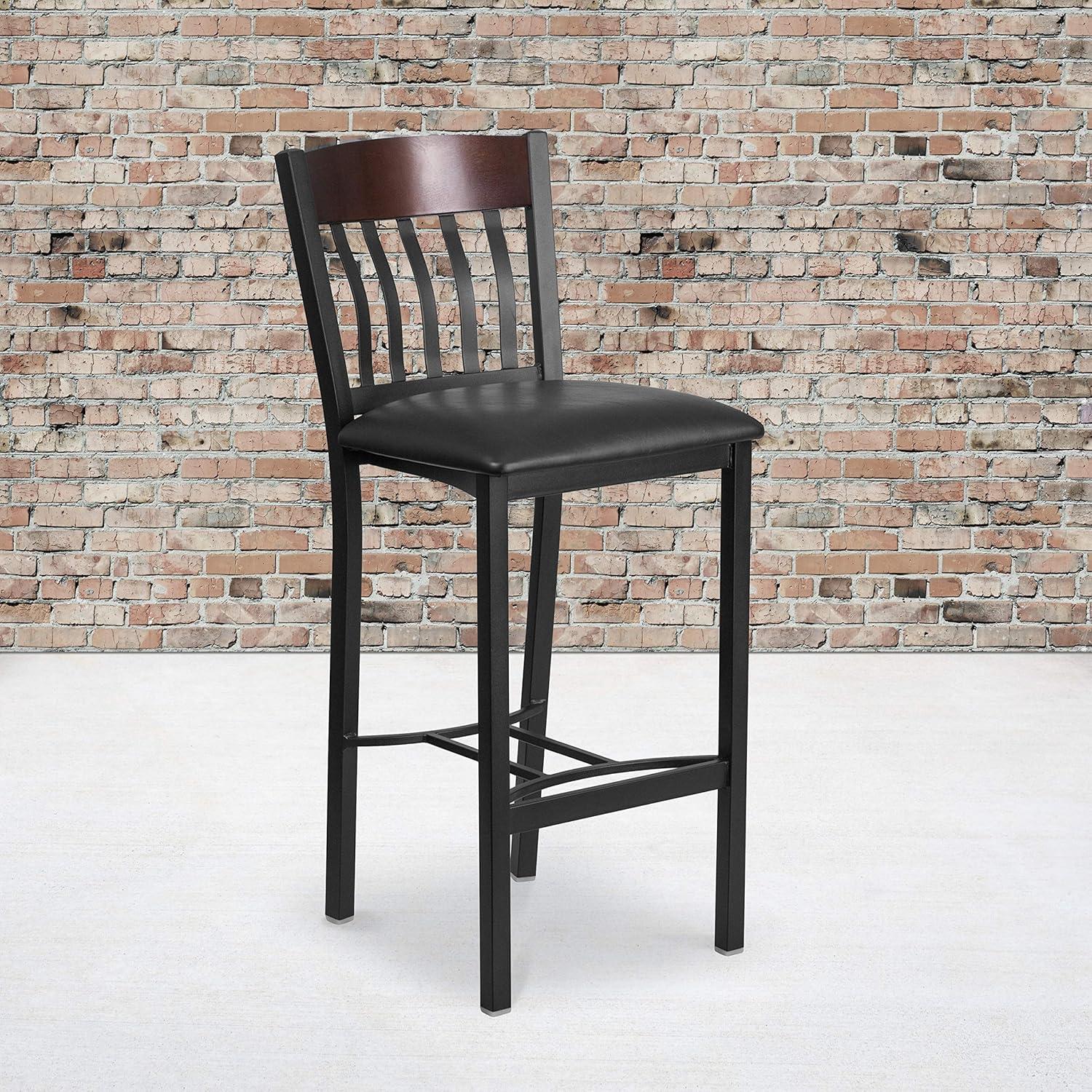 image:imageFlash Furniture Eclipse Series Vertical Back Black Metal and Cherry Wood Restaurant Barstool with Black Vinyl SeatWalnut