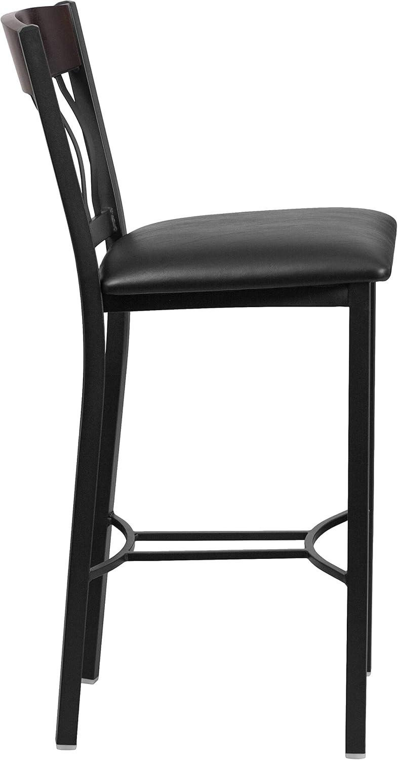 image:imageFlash Furniture Eclipse Series Vertical Back Black Metal and Cherry Wood Restaurant Barstool with Black Vinyl SeatWalnut