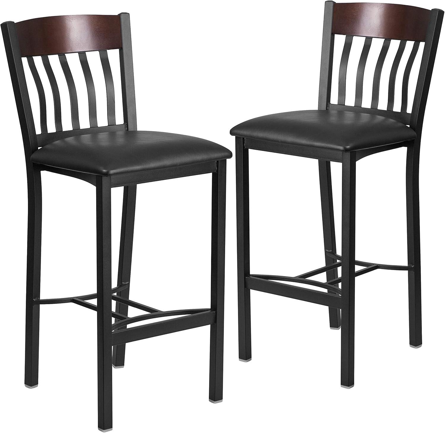 image:imageFlash Furniture Eclipse Series Vertical Back Black Metal and Cherry Wood Restaurant Barstool with Black Vinyl SeatWalnut