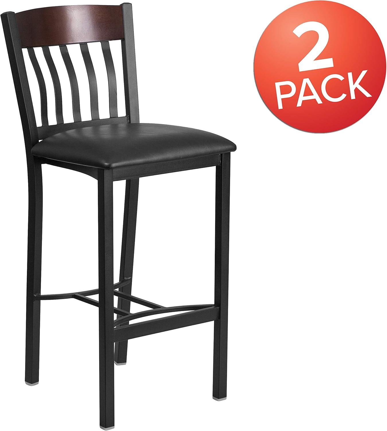 image:imageFlash Furniture Eclipse Series Vertical Back Black Metal and Cherry Wood Restaurant Barstool with Black Vinyl SeatWalnut