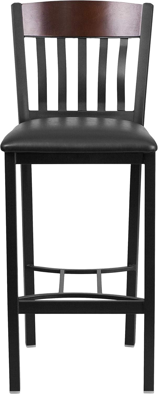 image:imageFlash Furniture Eclipse Series Vertical Back Black Metal and Cherry Wood Restaurant Barstool with Black Vinyl SeatWalnut