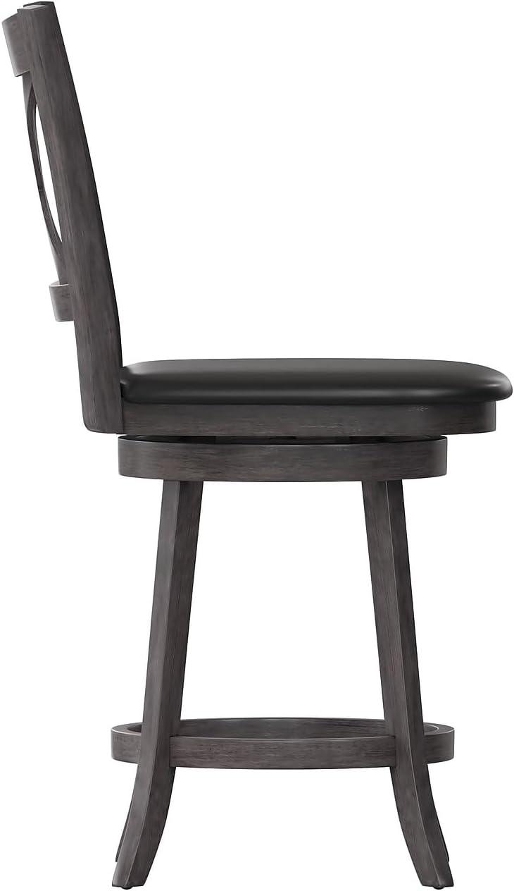 image:imageFlash Furniture Felicity Commercial Classic Crossback Barstool Antique Oak Wood Frame Black LeatherSoft Seat Counter Height 360 Swivel Seat FootrestBlack VinylGray Wash Walnut Frame